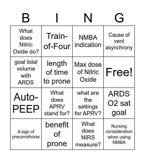 RESPIRATORY Bingo Card