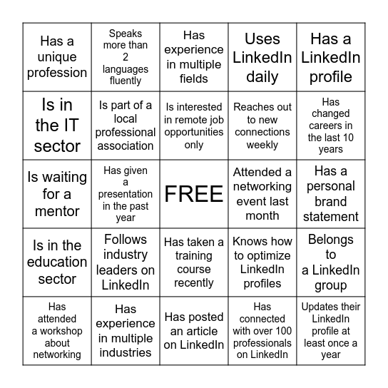 Find Someone Who Bingo Card