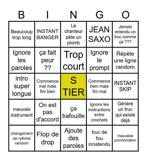 Suno Bingo Card