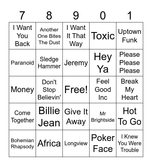 Guess That Song! Bingo Card