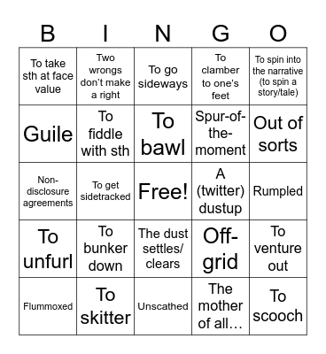 Vocabulary Bingo Card
