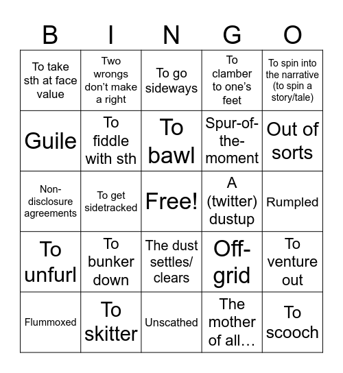 Vocabulary Bingo Card