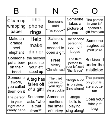 Our Family Christmas Bingo Card