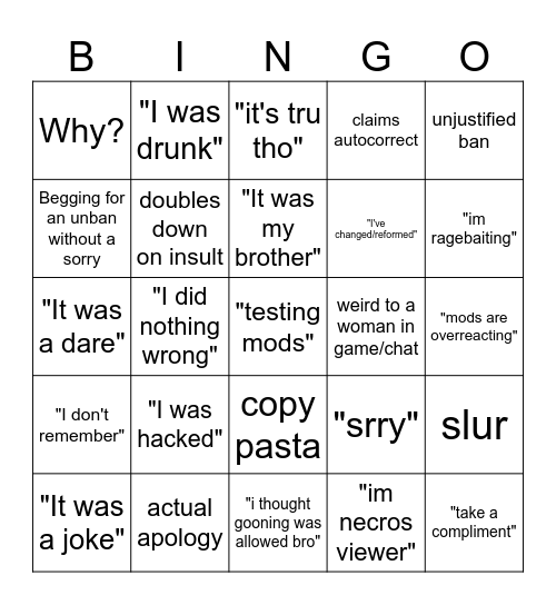 Unban Request Bingo Card