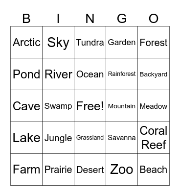Animal Habitats Bingo Card