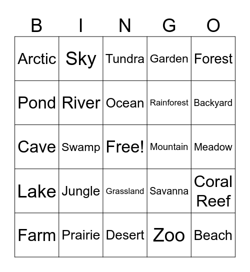 Animal Habitats Bingo Card