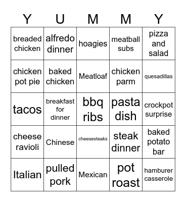 Dinner Bingo with the fixings Bingo Card