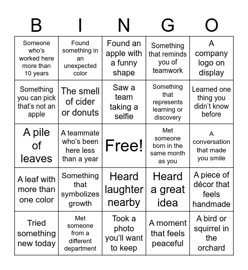 Orchard Bingo Quest Bingo Card