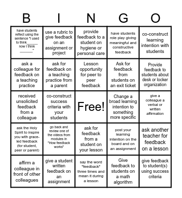 Visible Learning and Feedback Bingo Card
