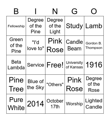 Kappa Phi Bingo Card
