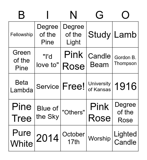 Kappa Phi Bingo Card