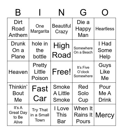 Cowboy Nick's Playlist Bingo Card