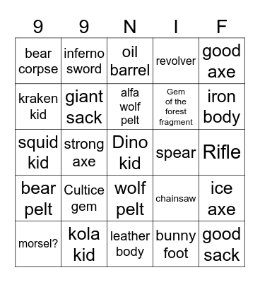 99 nights in forest Bingo Card