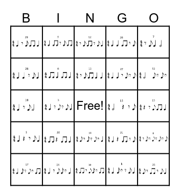 8th Rests Rhythm Bingo Card