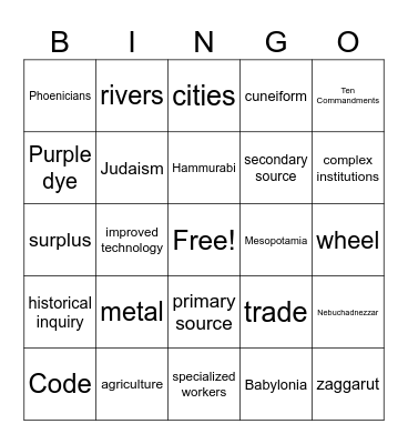World History Quarterly Review Bingo Card