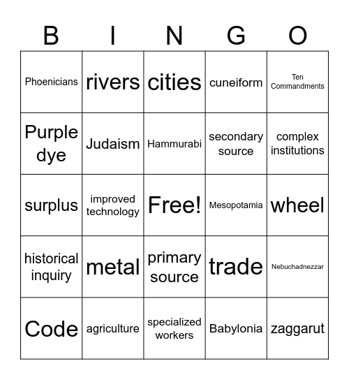 World History Quarterly Review Bingo Card