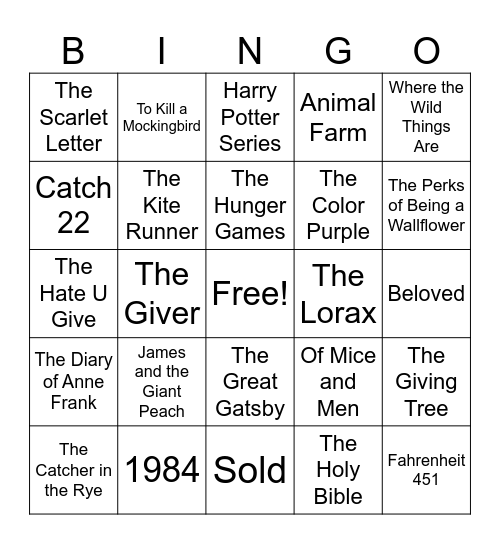 Banned Books Bingo Card