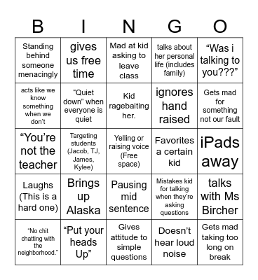 Ms. Goff Bingo Card