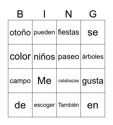 Otoño Bingo Card