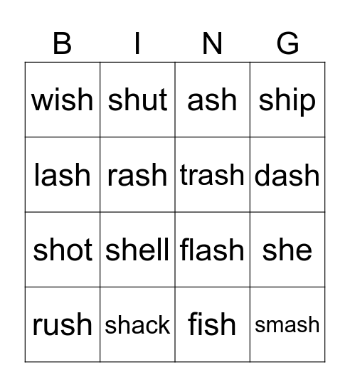 Lesson 45 sh/sh Bingo Card