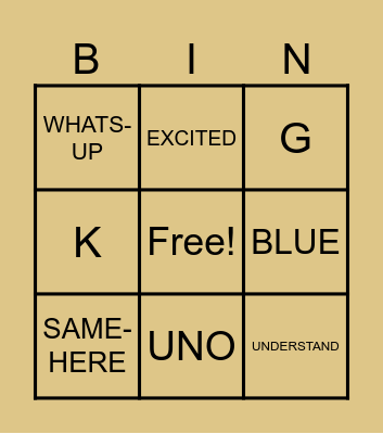 ASL Lesson 1 plus UNO colors Bingo Card