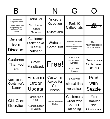 Customer Service Bingo Card