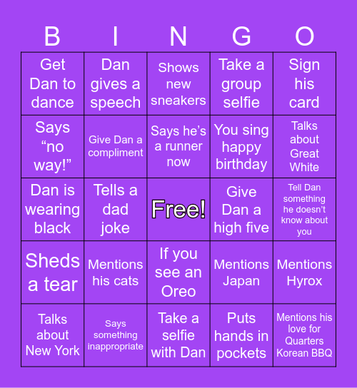 That’s so Dan! Bingo Card