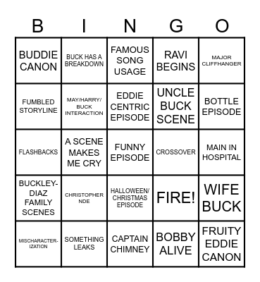 911 SEASON 9 BINGO! Bingo Card