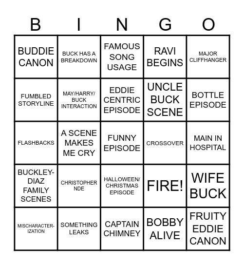 911 SEASON 9 BINGO! Bingo Card