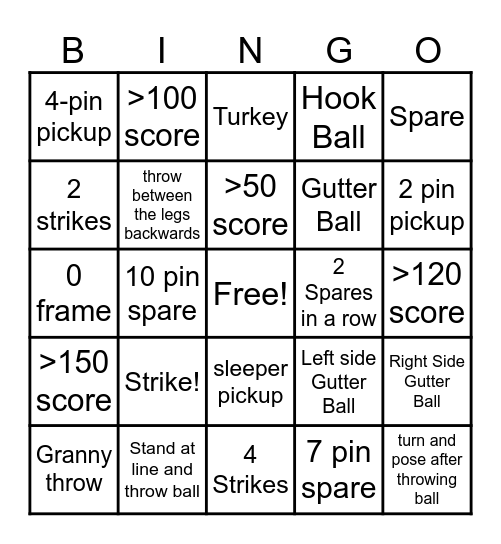 Bowling Bingo Card