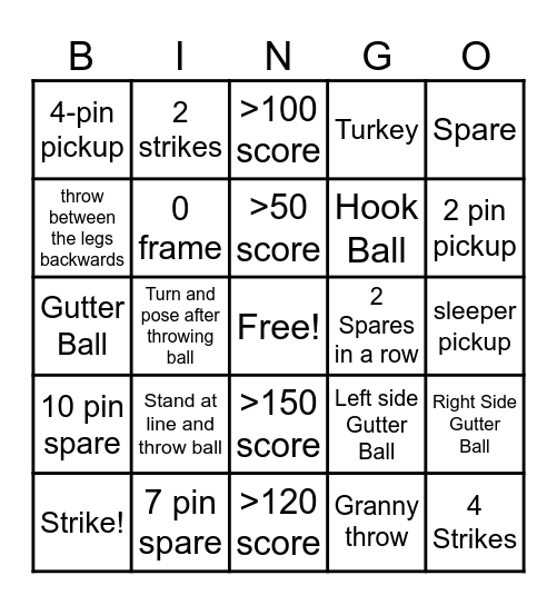 Bowling Bingo Card