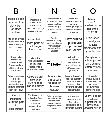 - CULTURE BINGO - Bingo Card