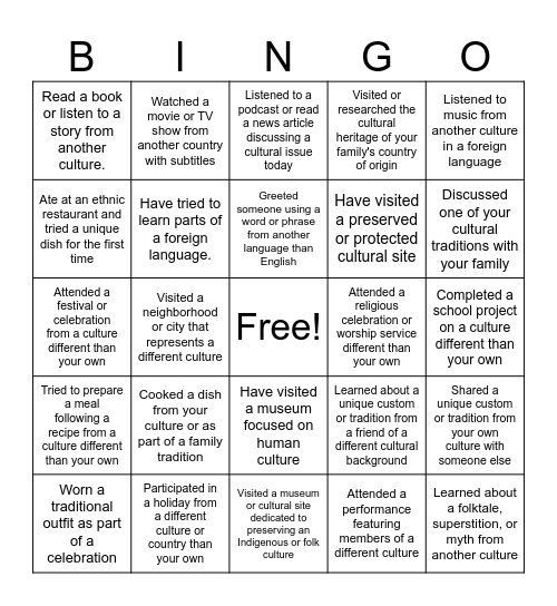 - CULTURE BINGO - Bingo Card