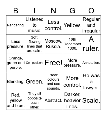 Kandinsky Bingo Card