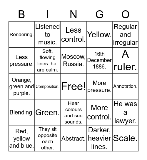 Kandinsky Bingo Card