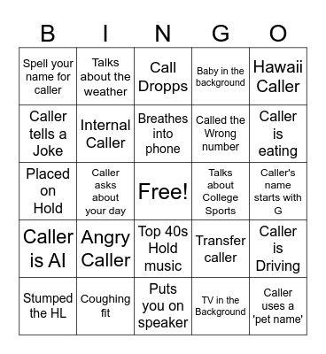 Customer Service Bingo Card
