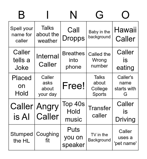 Customer Service Bingo Card