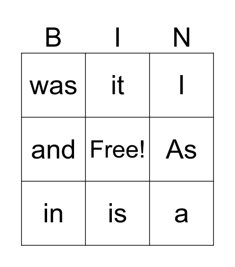 Sight words Bingo Card