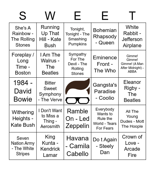 Sweet Avenue Music Bingo 10/8 Bingo Card