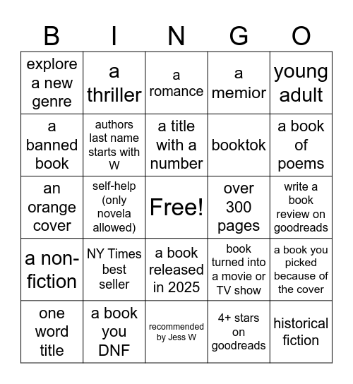 Book Bingo Card