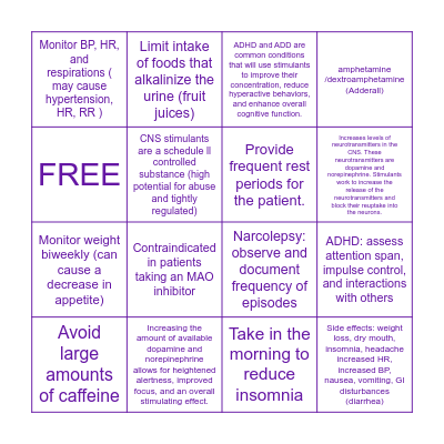 STIMULANT BINGO Card