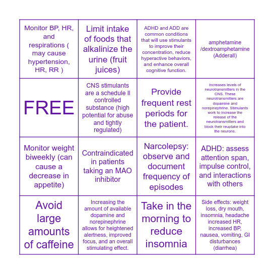 STIMULANT BINGO Card