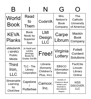 VAASL Vendor BINGO Card
