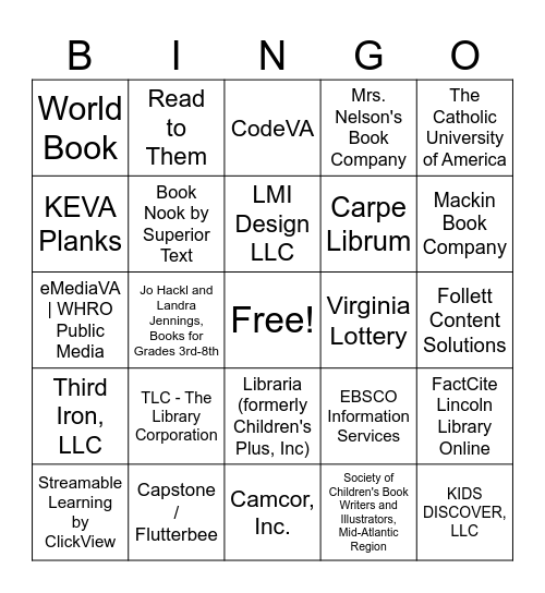 VAASL Vendor BINGO Card