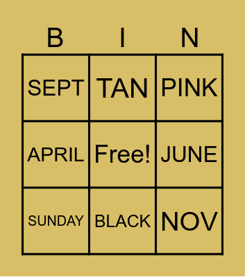 ASL Colors, Feelings, Days and Months Bingo Card