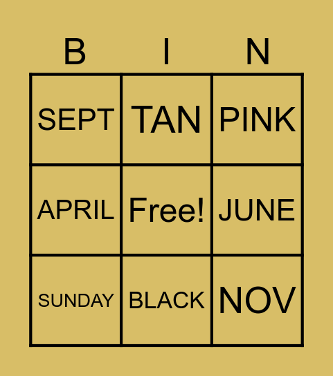 ASL Colors, Feelings, Days and Months Bingo Card