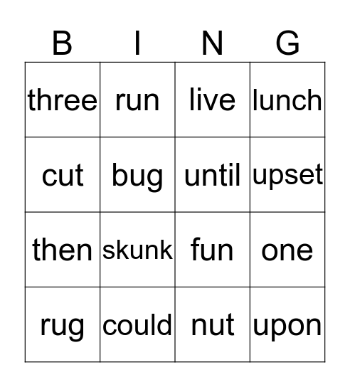 Short U Bingo 11-18-16 Bingo Card