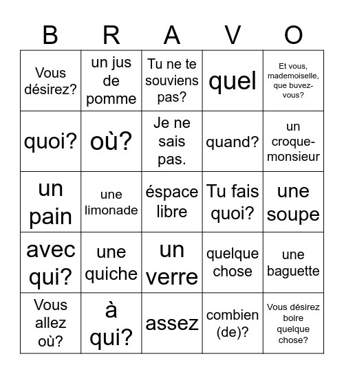 Au café Bingo Card