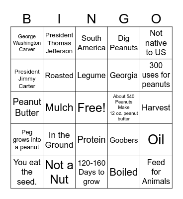 PEANUT Bingo Card
