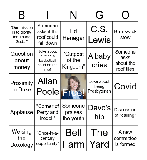 Church Family Dinner Bingo Card
